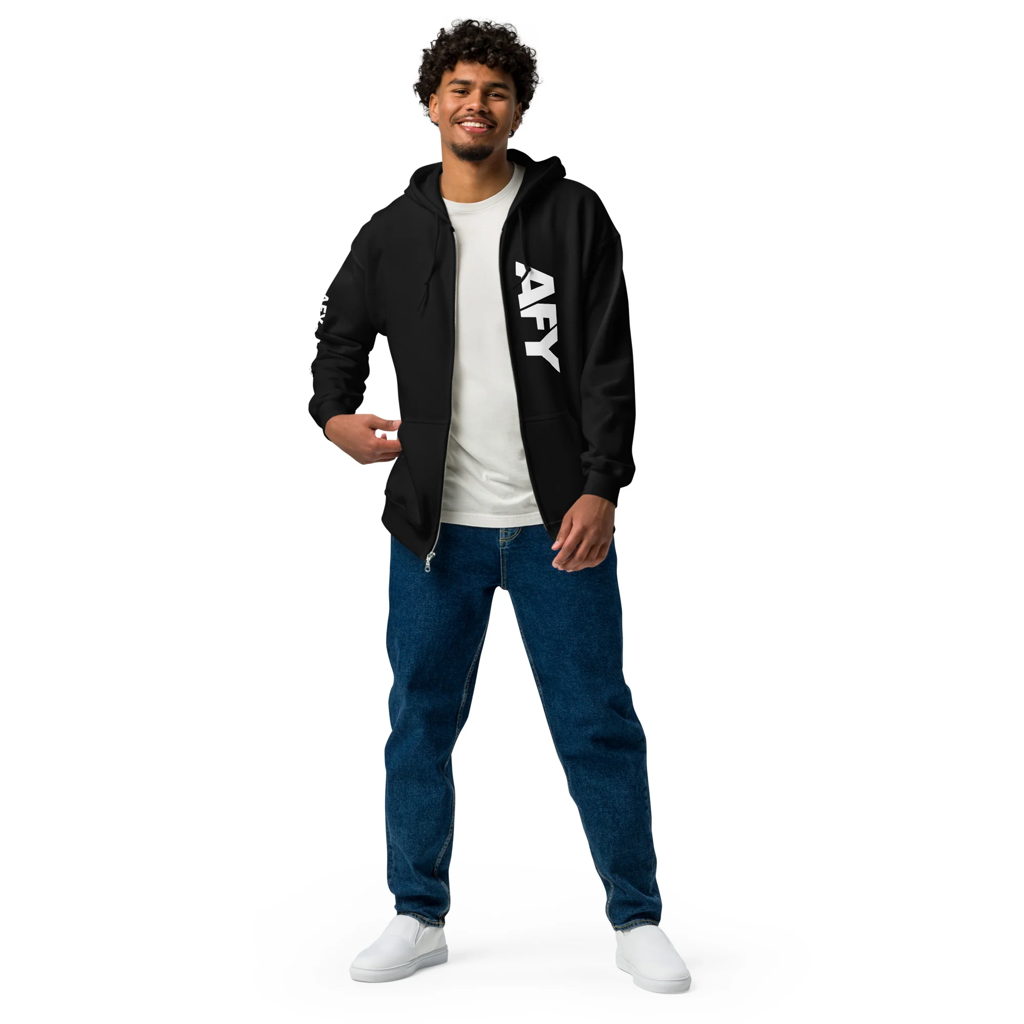 AFY Unisex Heavy Blend Zip Hoodie White Logo - Image 4