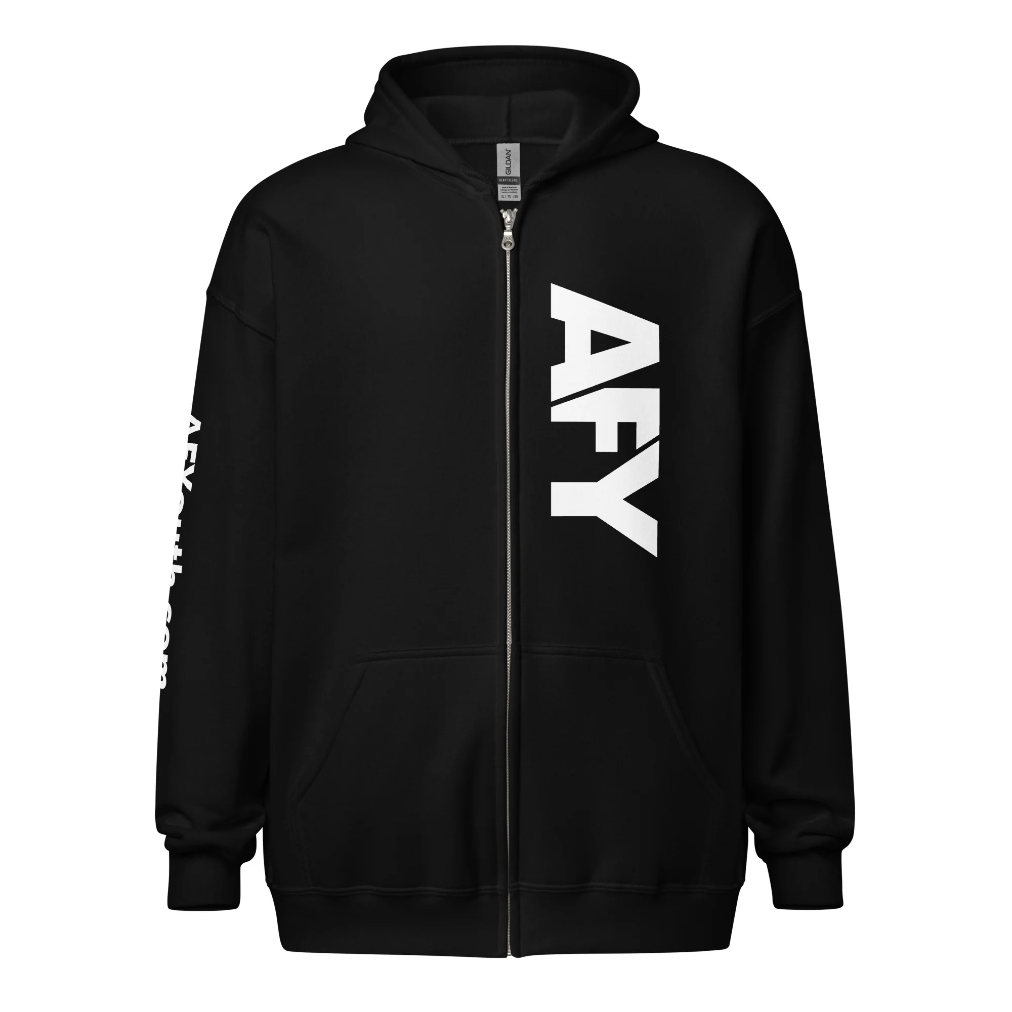 AFY Unisex Heavy Blend Zip Hoodie White Logo - Image 5