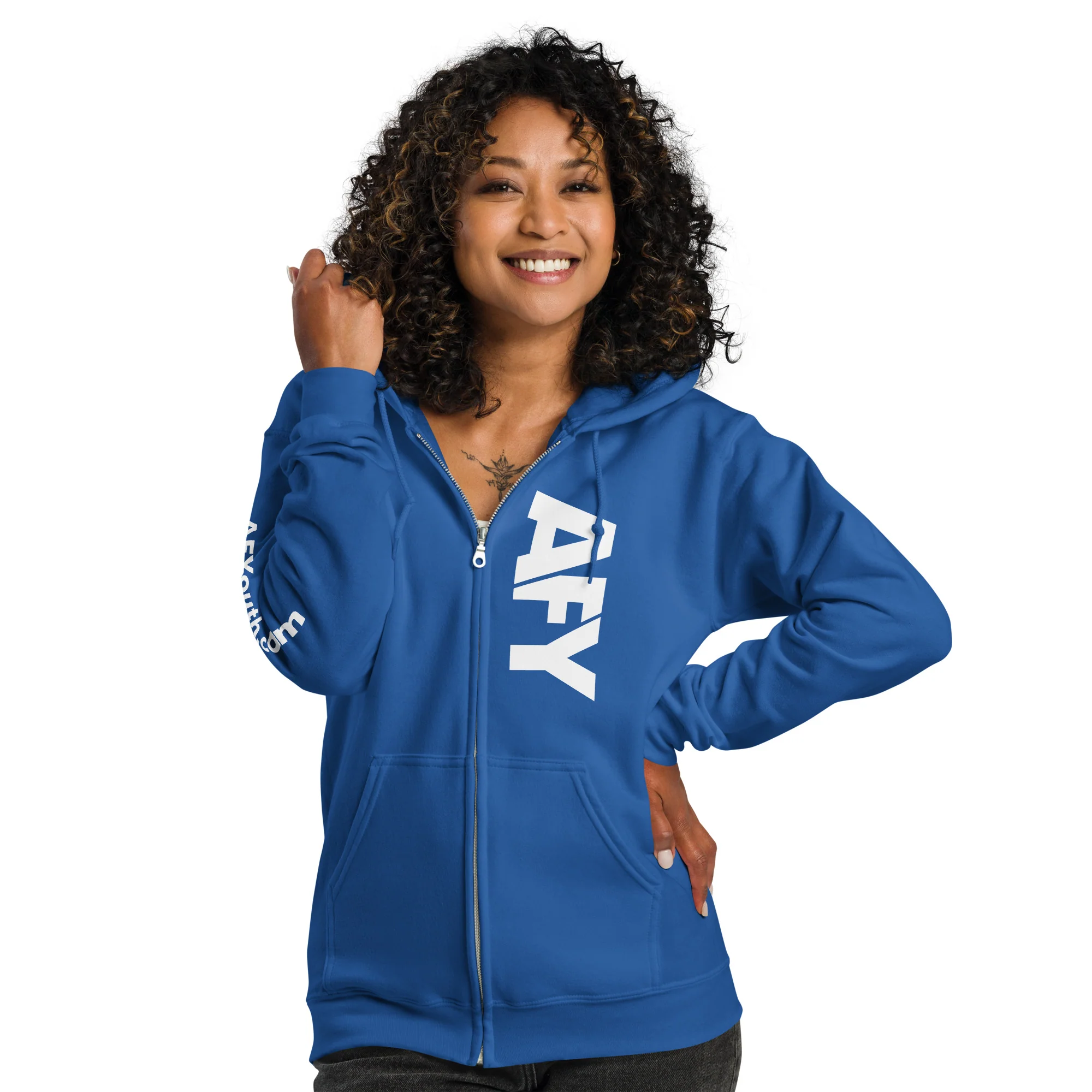 AFY Unisex Heavy Blend Zip Hoodie White Logo - Image 7