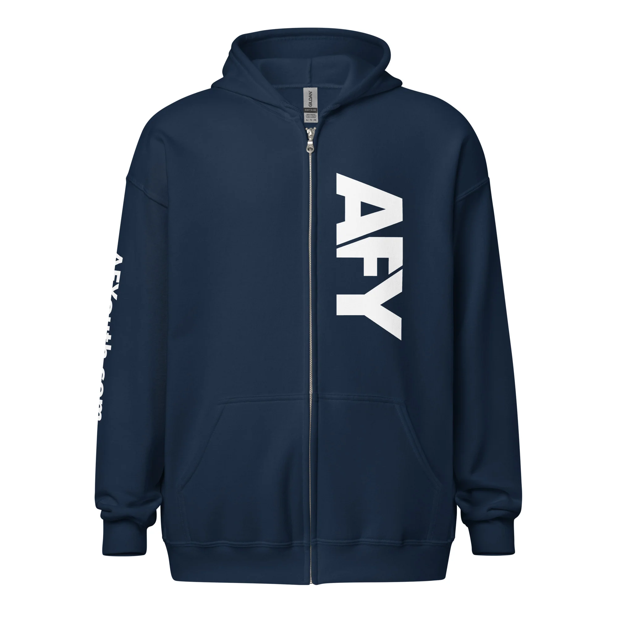 AFY Unisex Heavy Blend Zip Hoodie White Logo - Image 9